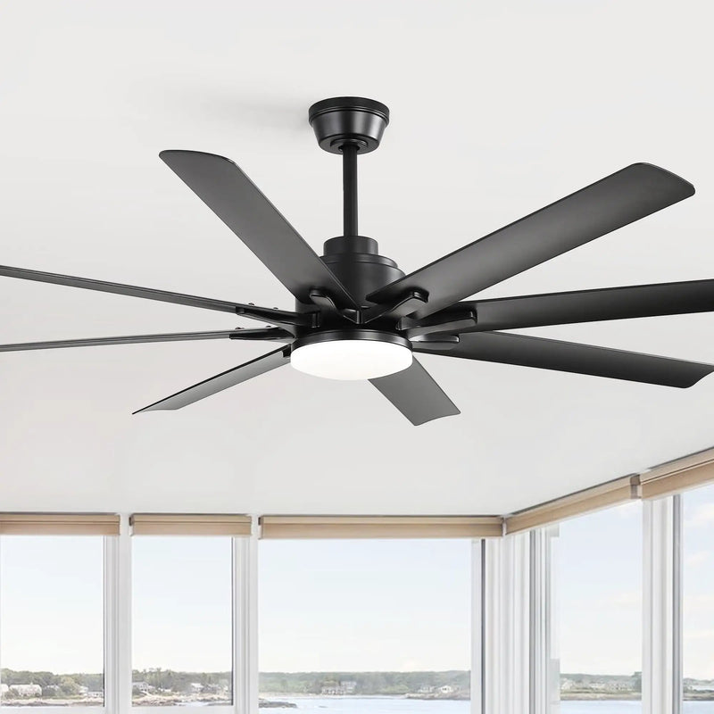 Smart Ceiling Fan With 8 Blades, Voice Remote Control, 6 Wind Speeds, Reversible DC Motor, 3 Color Lighting - Black by HouseOfZazla