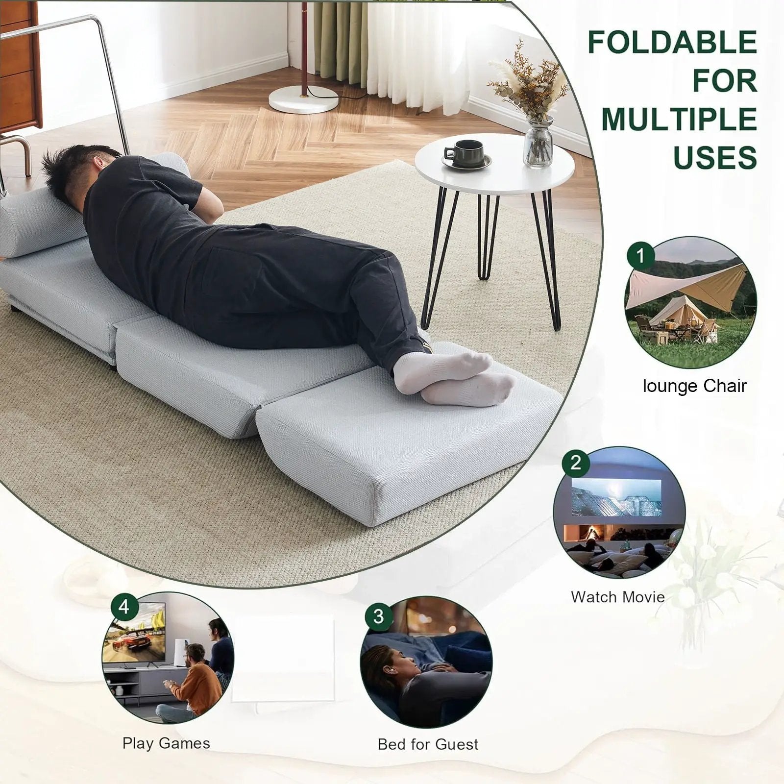 Foldable Single Chair Sofa Bed With Pillow, Easy To Store, Breathable And Wearable by Unique Piece Furniture