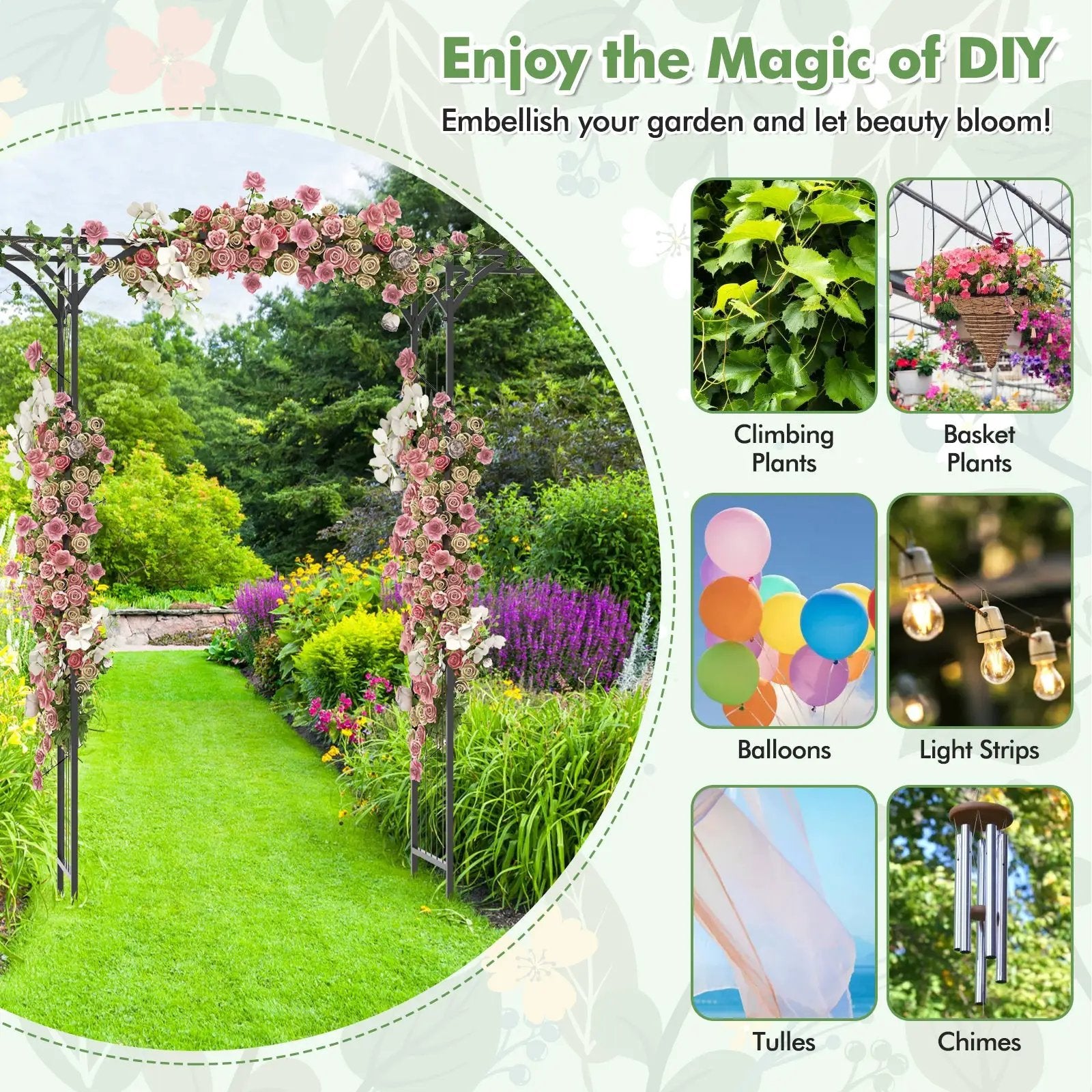 6.8 Feet Garden Arbor with Trellises for Climbing Plant Vine Rose by DirectDeals