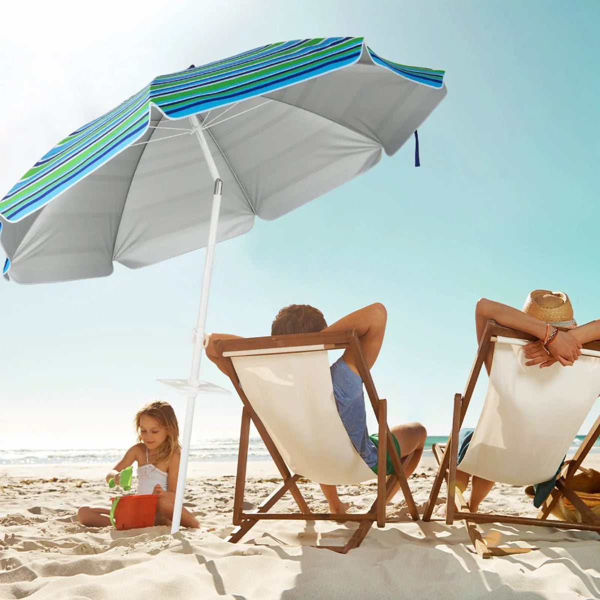 7.2 Feet Portable Outdoor Beach Umbrella with Sand Anchor and Tilt Mechanism by DirectDeals