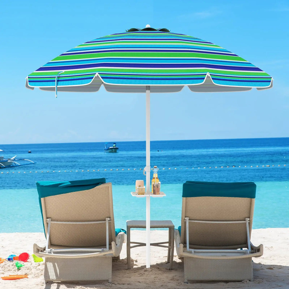 7.2 Feet Portable Outdoor Beach Umbrella with Sand Anchor and Tilt Mechanism by DirectDeals