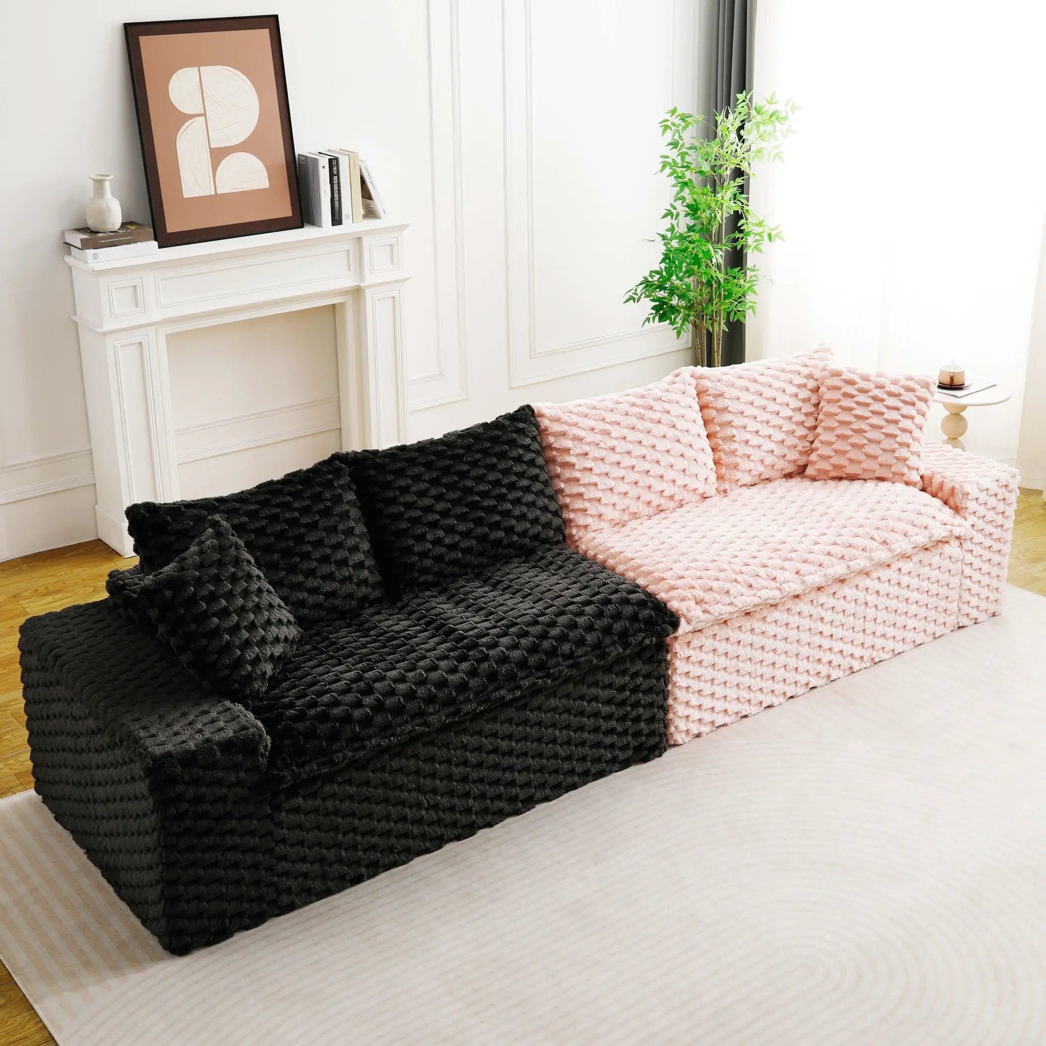 Multifunctional Sofa Pink Black, Fits 4 People by HouseOfZazla