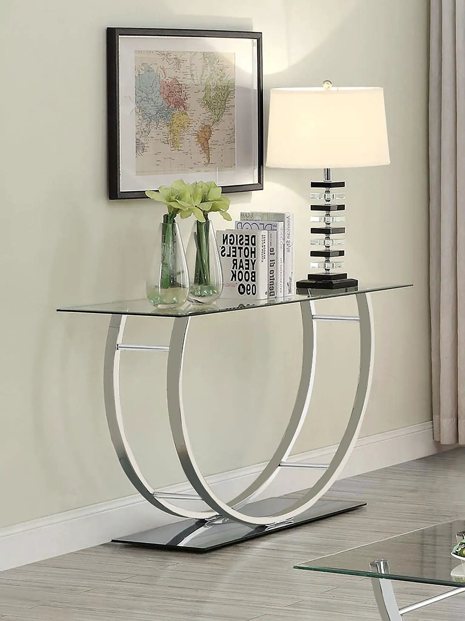 Danville U-shaped Glass Top Entryway Console Table Chrome by Unique Piece Furniture