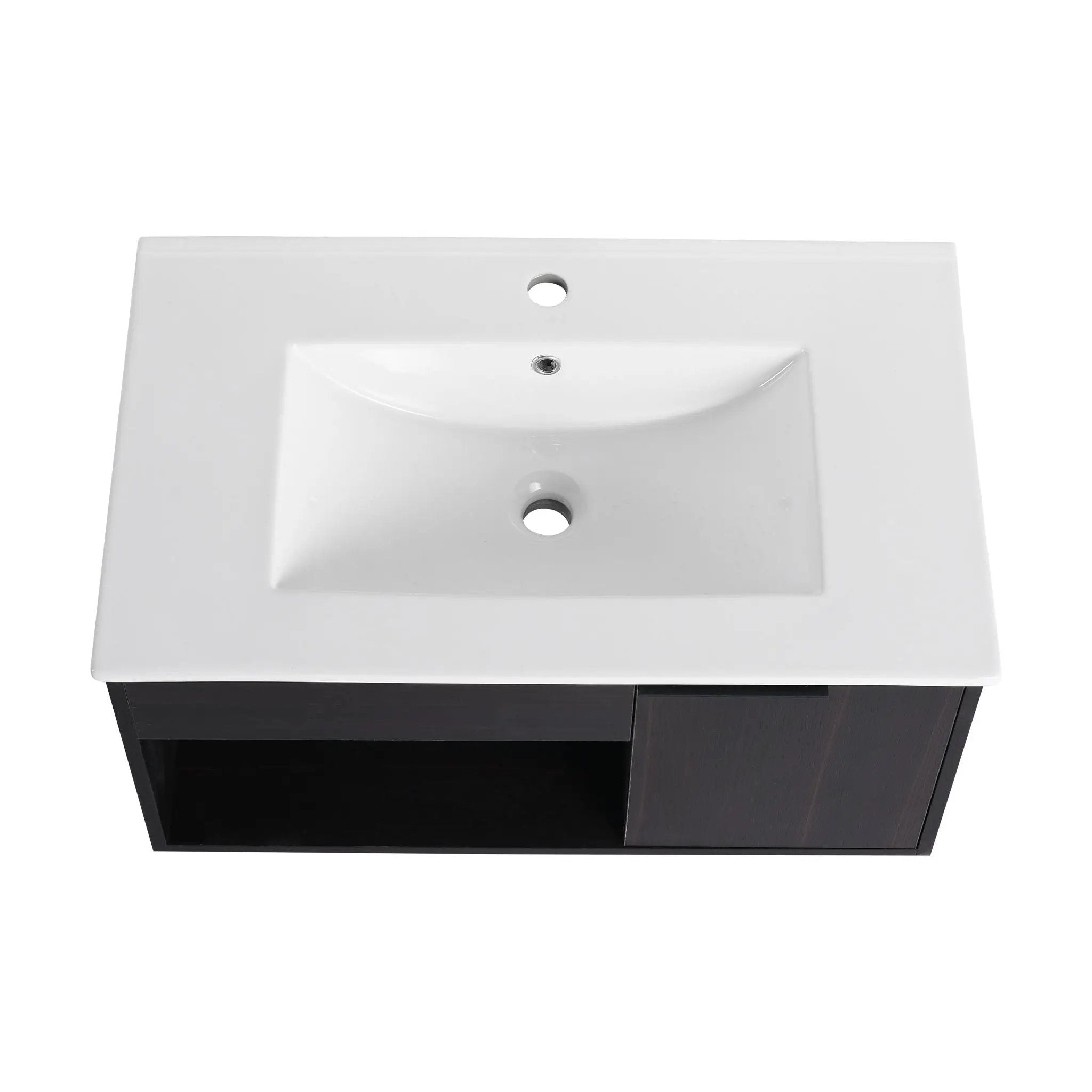 Wall Mounted Floating Bathroom Vanity With Open Shelf & Soft Close Door by HouseOfZazla