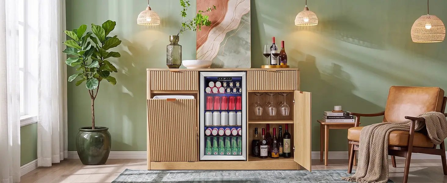 K&K 59" Coffee Bar Cabinet with Fridge Space by HouseOfZazla