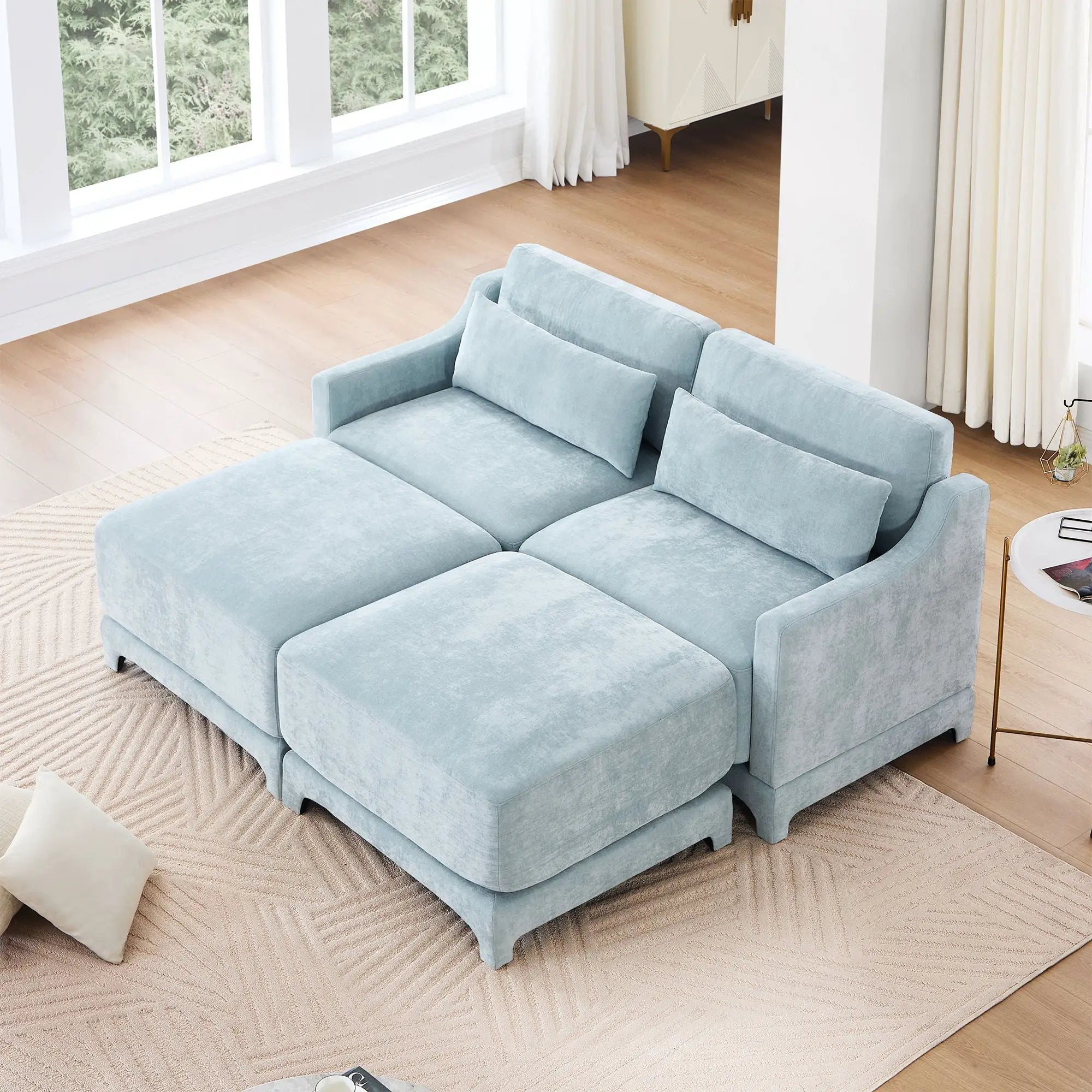 Stylish Sofa With Ottoman And Lumbar Pillows, Ergonomic Design by Unique Piece Furniture