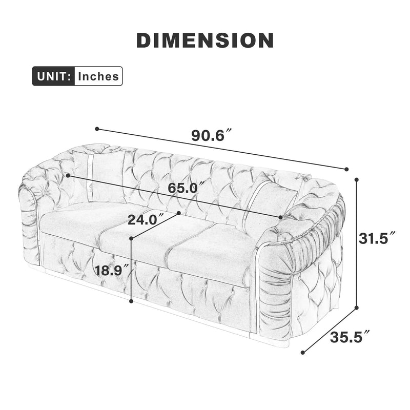 Button Tufted Couch With 2 Pillows, 3 Seater Luxury Chesterfield Sofa by HouseOfZazla