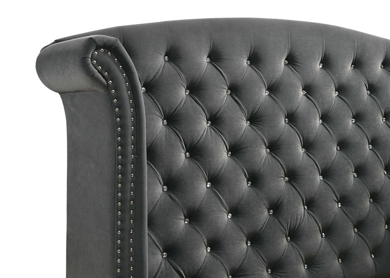 Melody Upholstered Queen Wingback Bed Grey by Unique Piece Furniture