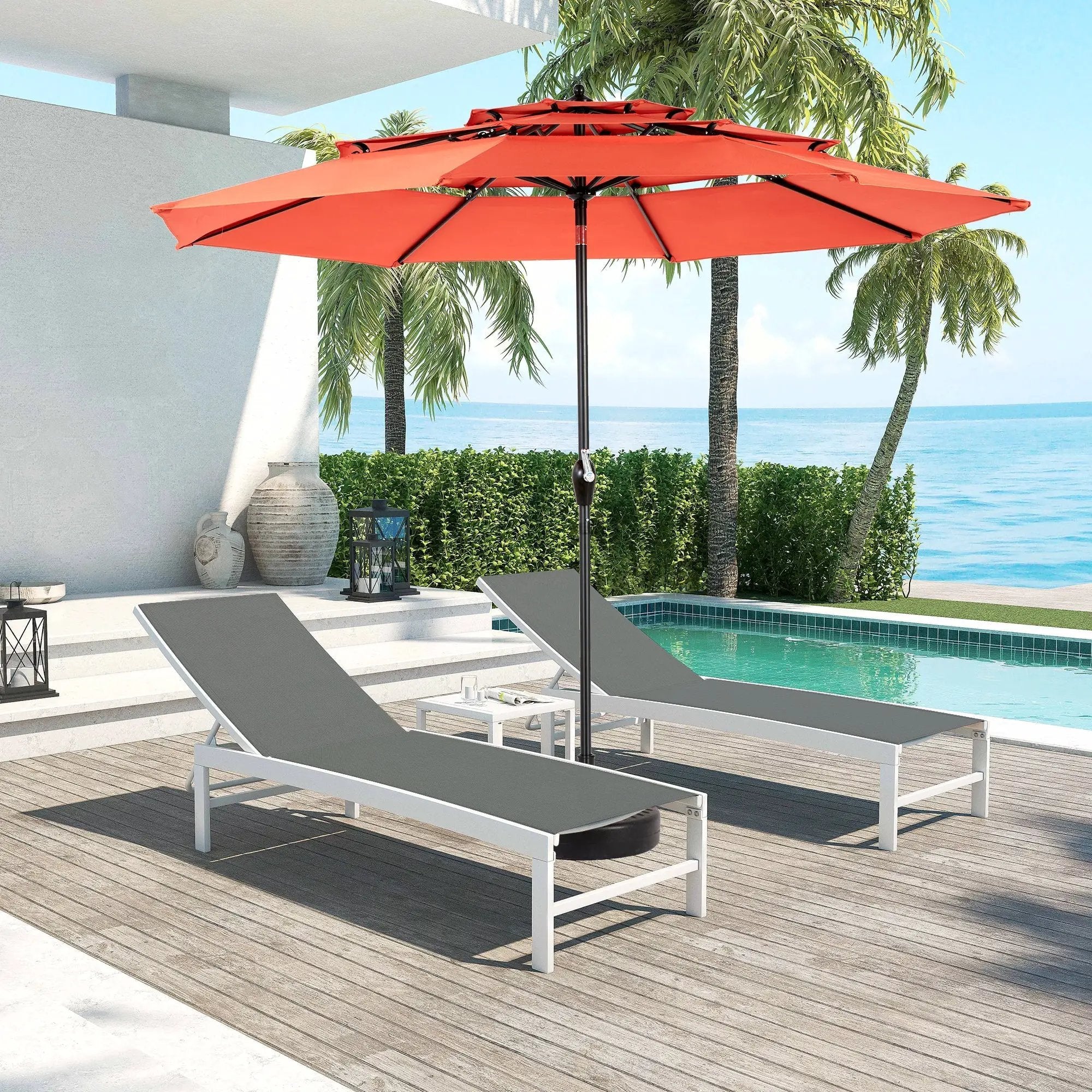 Aluminium 10ft 3-Tier Auto-Tilt Outdoor Patio Umbrella - Orange (No Base) by HouseOfZazla