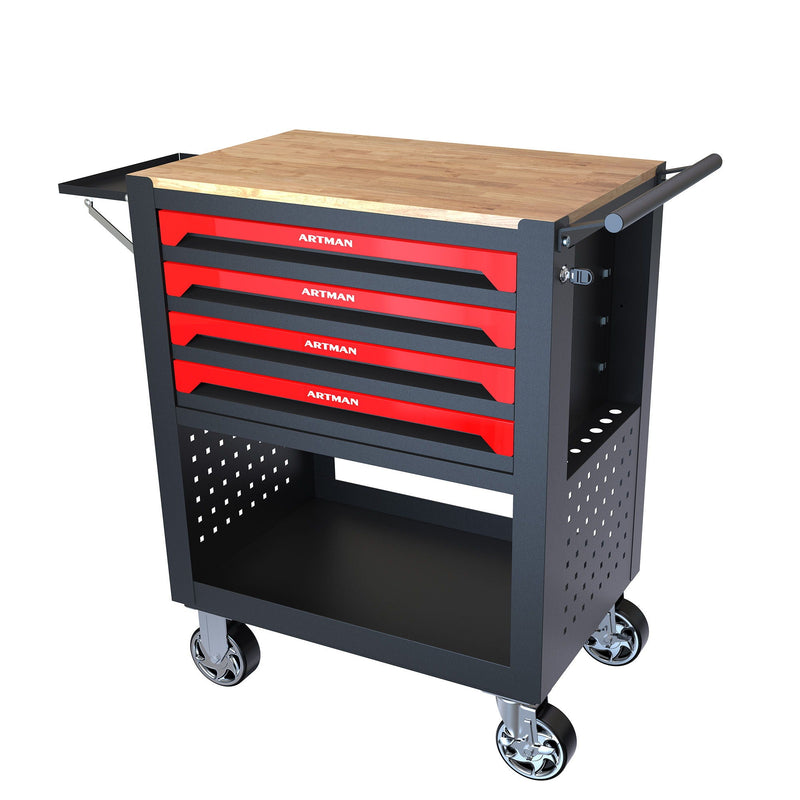 4 Drawers Multifunctional Tool Cart With Wheels And Wooden Top by HouseOfZazla