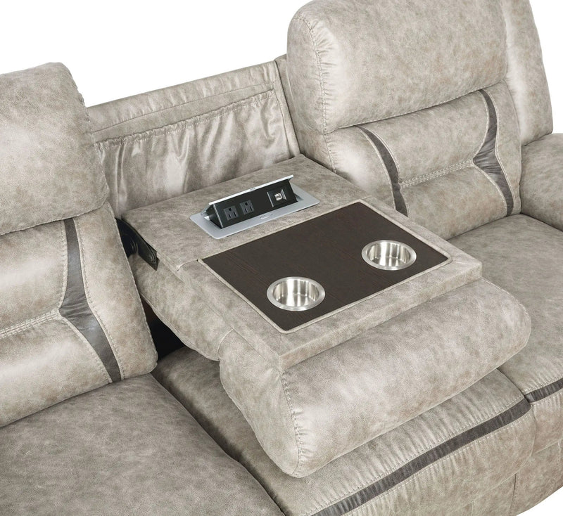 Greer Upholstered Motion Reclining Sofa Taupe by Unique Piece Furniture