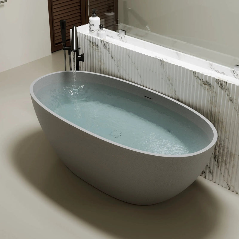 55'' Freestanding Bathtub Resin Stone Soaking Bathtub by HouseOfZazla