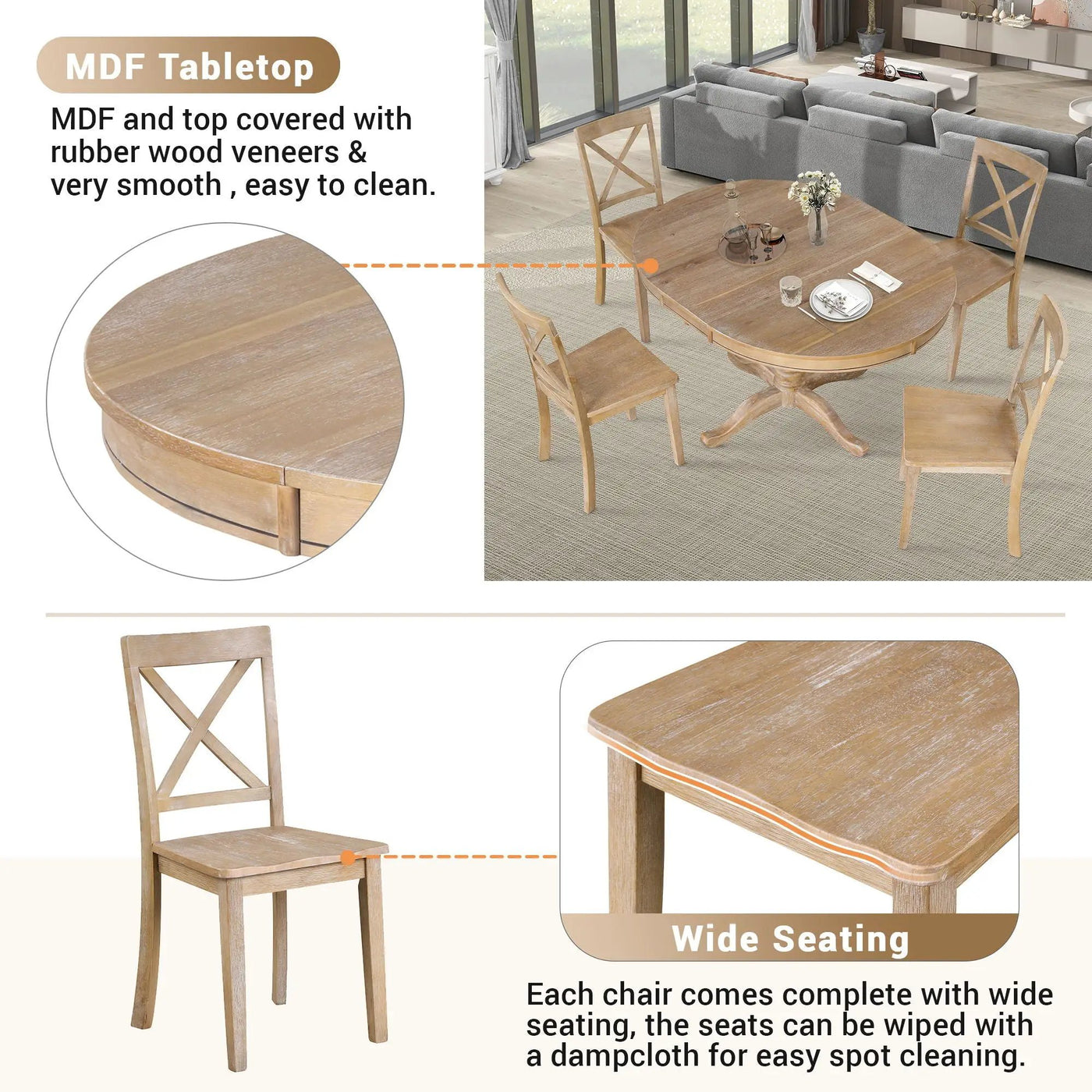 Modern Dining Table Set For 4, Round Table And 4 Kitchen Room Chairs, 5 Piece Kitchen Table Set For Dining Room, Dinette, Breakfast Nook by Unique Piece Furniture