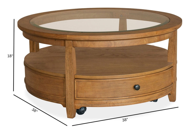 Durant - Round Cocktail Table With Casters - Honey Brown, photo 3 of 3