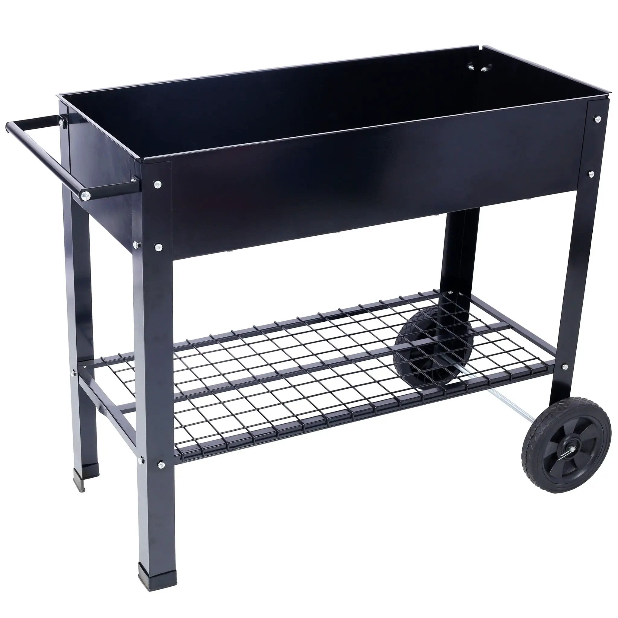 Elevated Mobile Raised Ergonomic Metal Planter Garden Bed With Wheels Powder Coated Steel - Black by HouseOfZazla