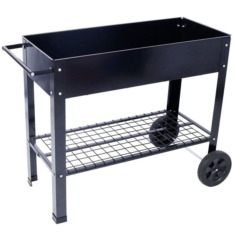 Elevated Mobile Raised Ergonomic Metal Planter Garden Bed With Wheels Powder Coated Steel - Black by HouseOfZazla