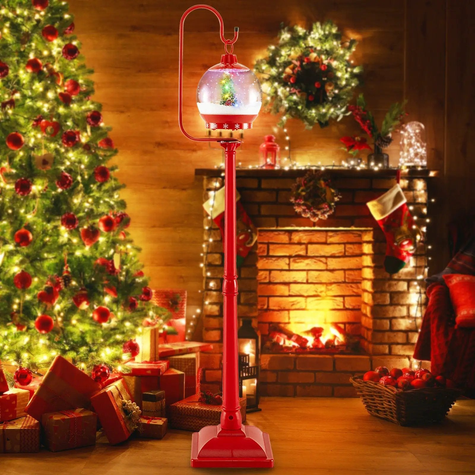68 Inch Festive Musical Christmas Street Lamp Post with Snow Globe Lantern-Red by DirectDeals