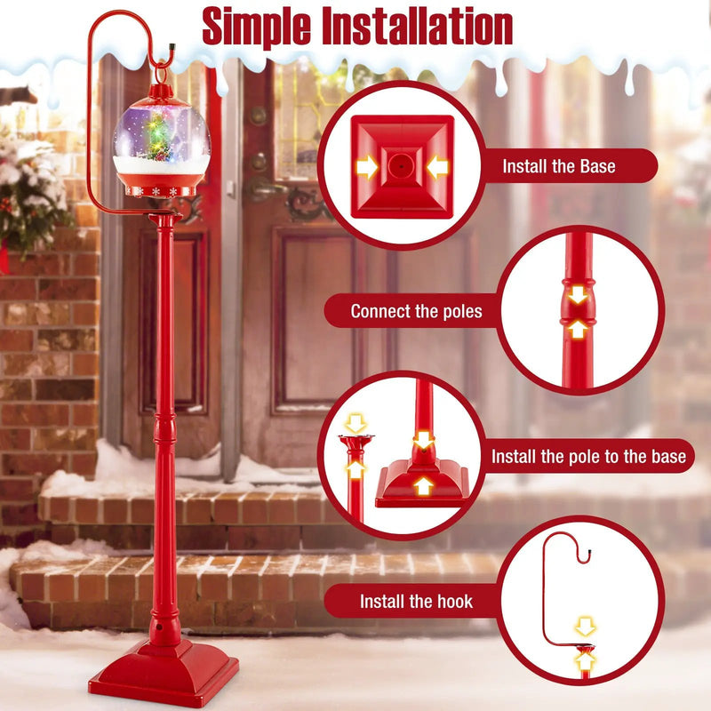 68 Inch Festive Musical Christmas Street Lamp Post with Snow Globe Lantern-Red by DirectDeals
