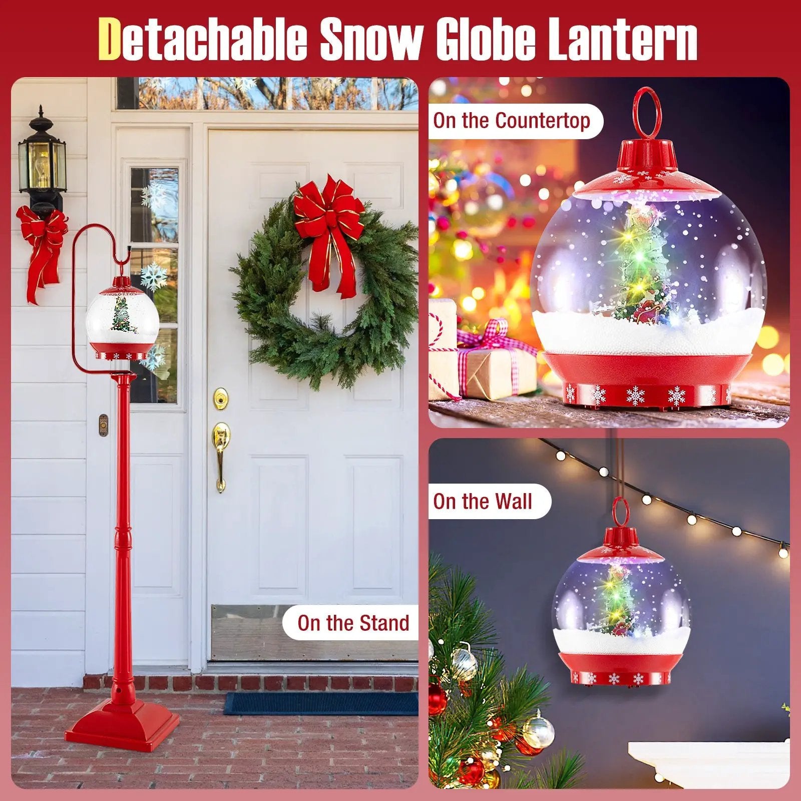 68 Inch Festive Musical Christmas Street Lamp Post with Snow Globe Lantern-Red by DirectDeals