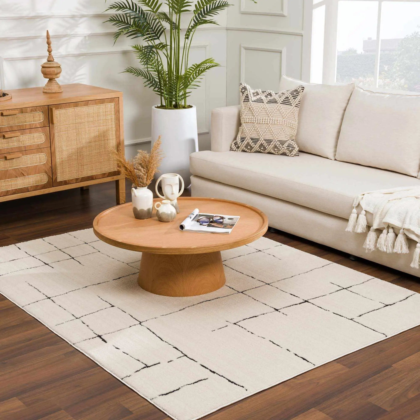 Koume Beige Maze Area Rug by Boutique Rugs