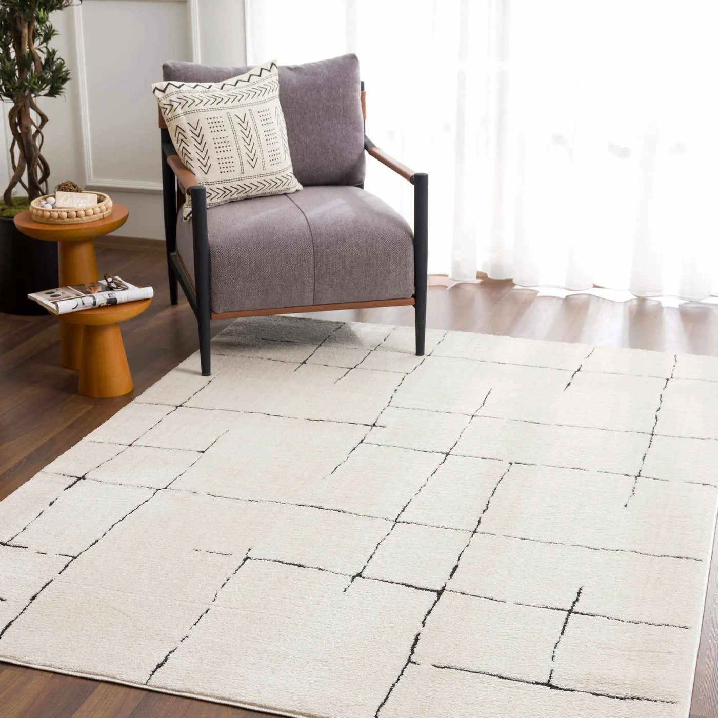 Koume Beige Maze Area Rug by Boutique Rugs