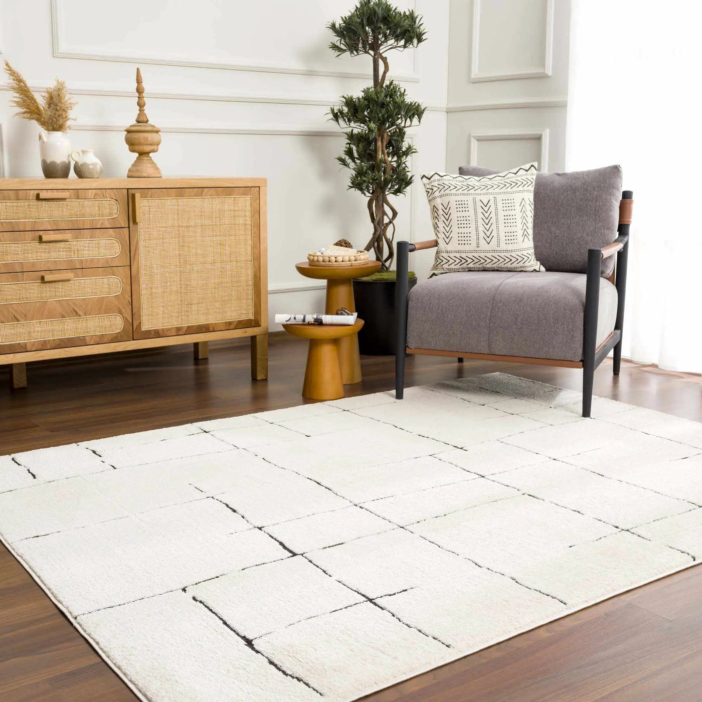Koume Beige Maze Area Rug by Boutique Rugs