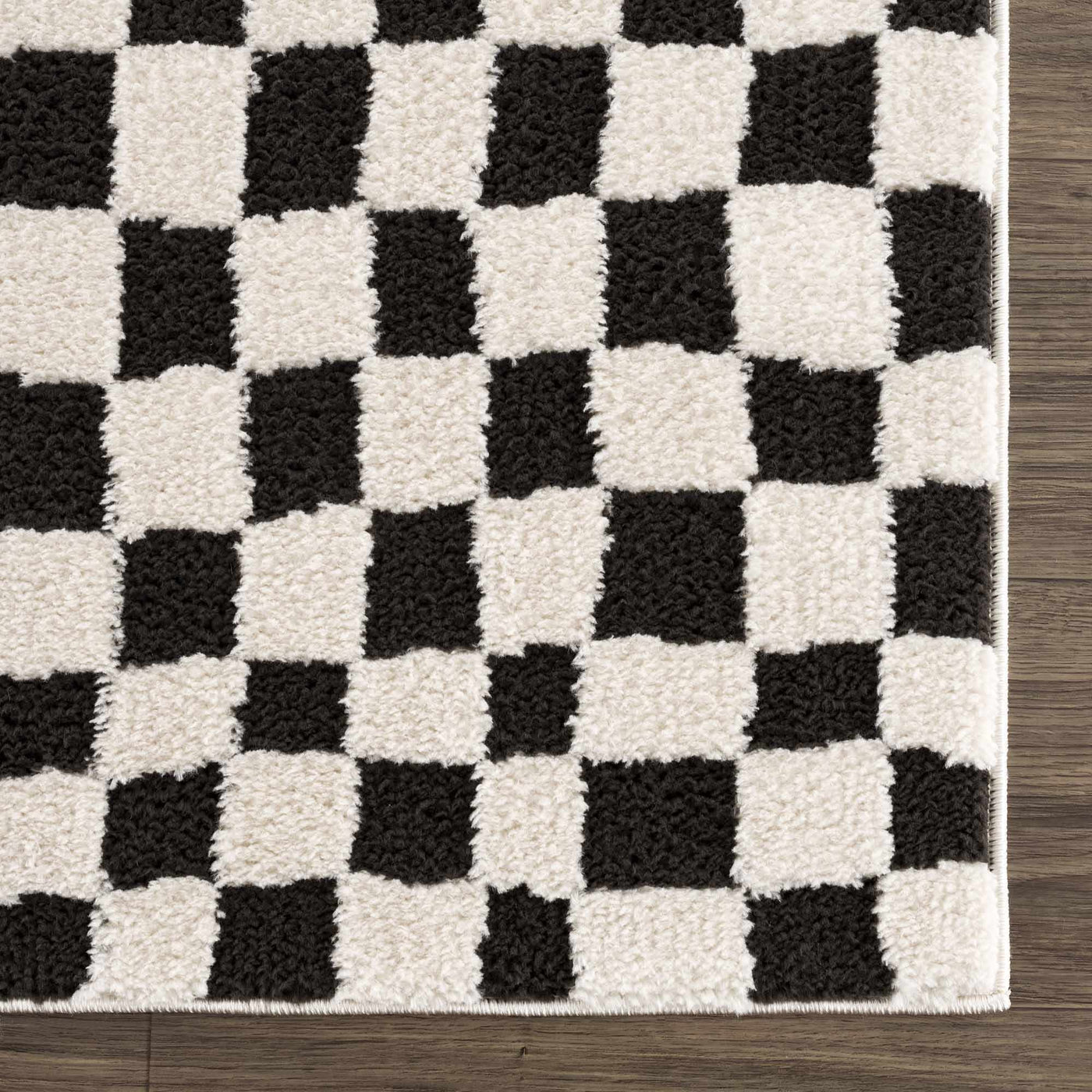Lajos Black & White Checkered Plush Rug by Boutique Rugs