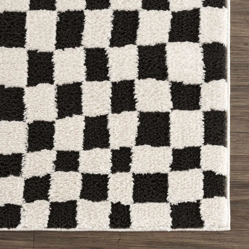 Lajos Black & White Checkered Plush Rug by Boutique Rugs