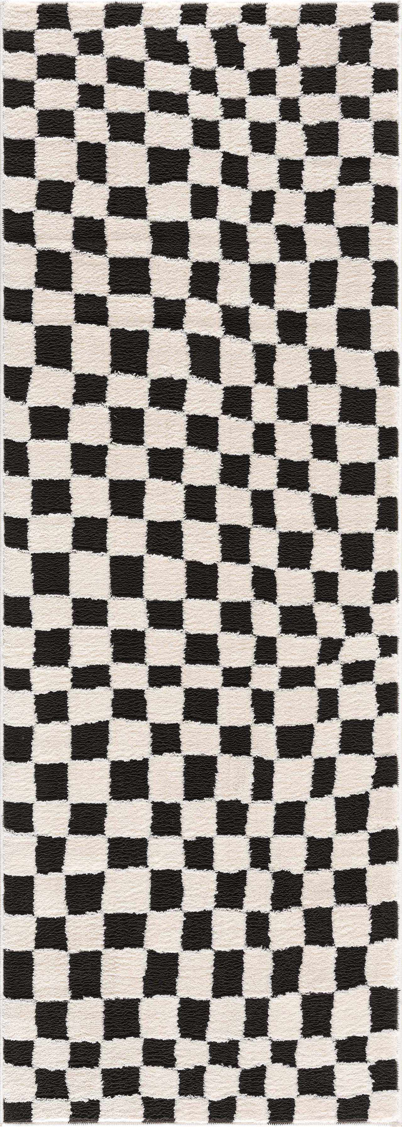 Lajos Black & White Checkered Plush Rug by Boutique Rugs