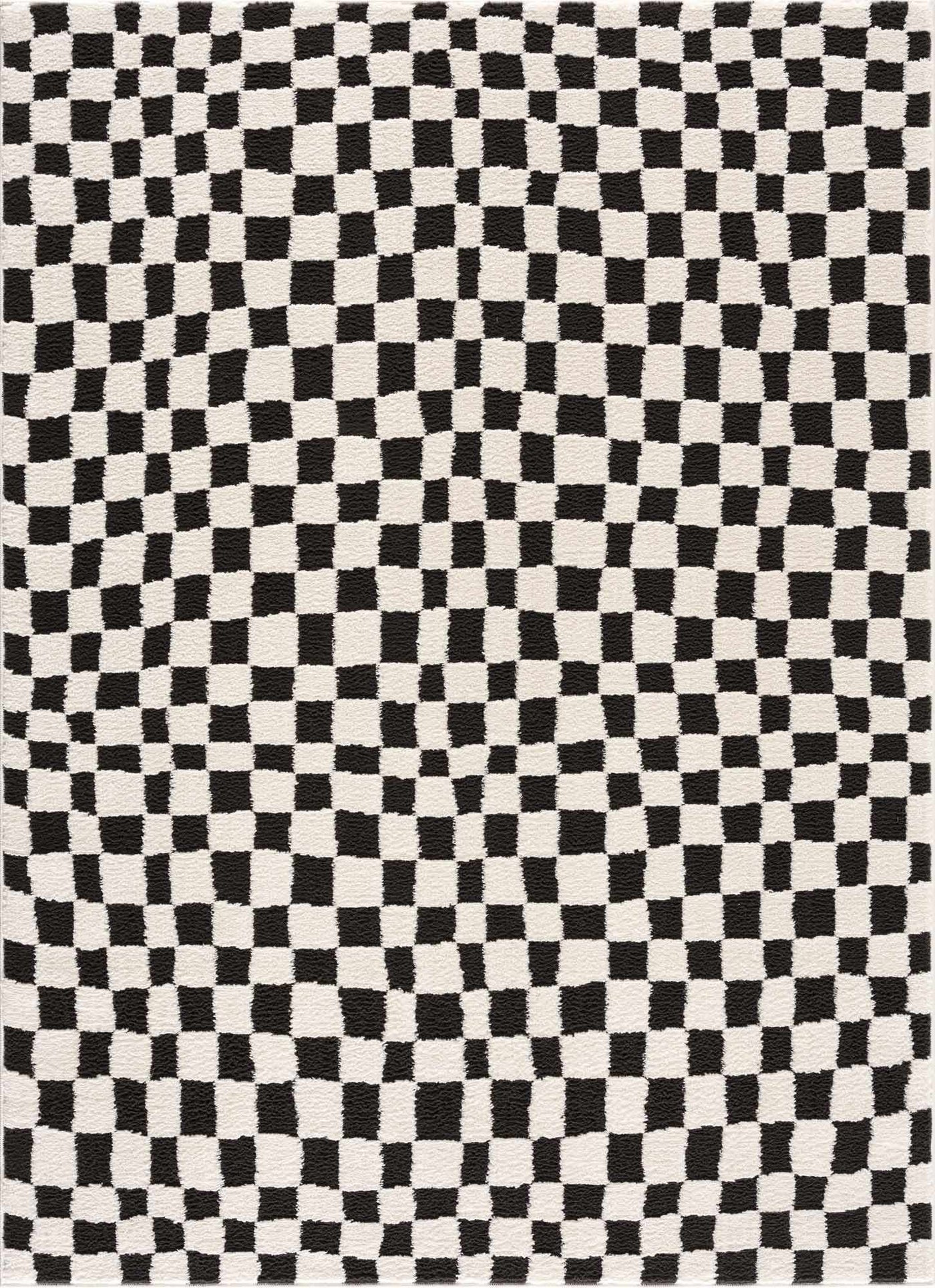 Lajos Black & White Checkered Plush Rug by Boutique Rugs