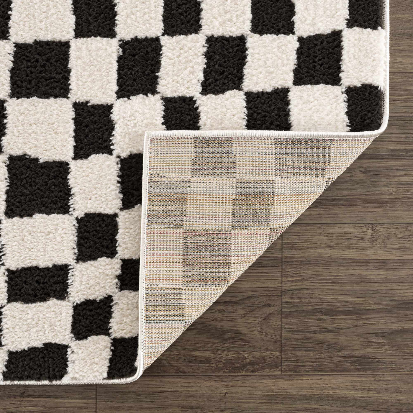 Lajos Black & White Checkered Plush Rug by Boutique Rugs