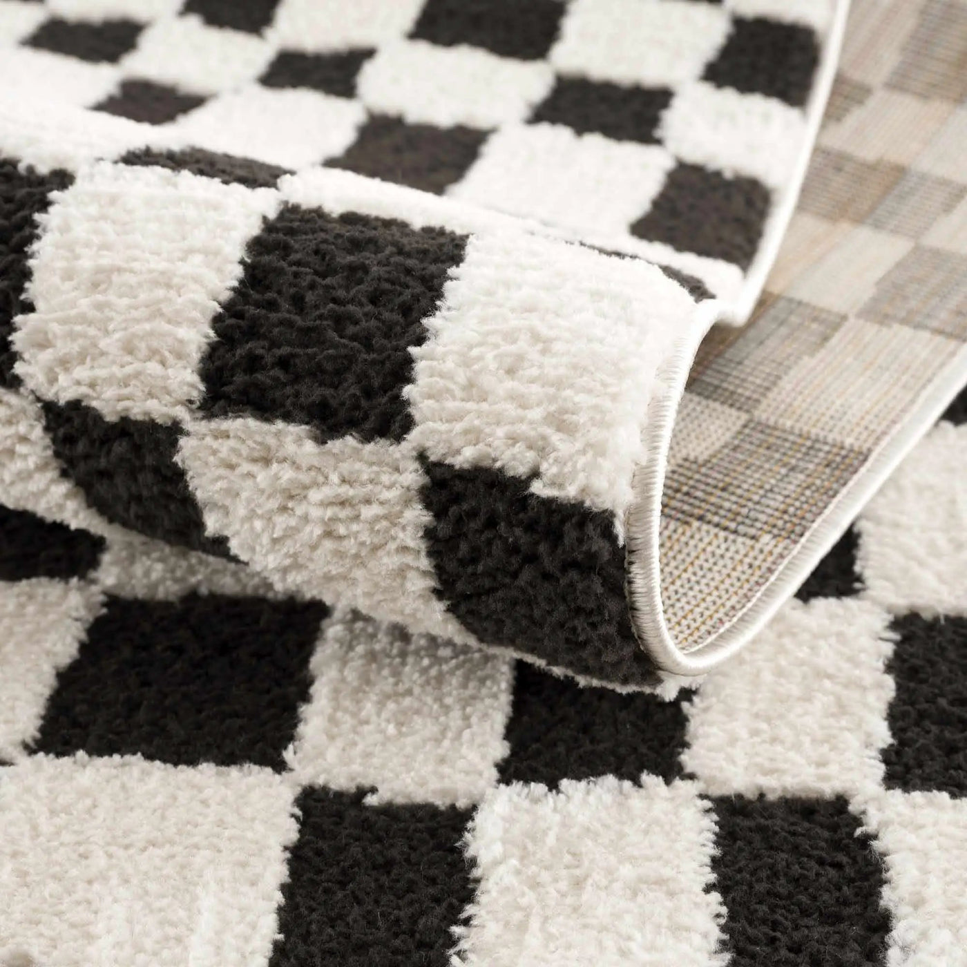 Lajos Black & White Checkered Plush Rug by Boutique Rugs