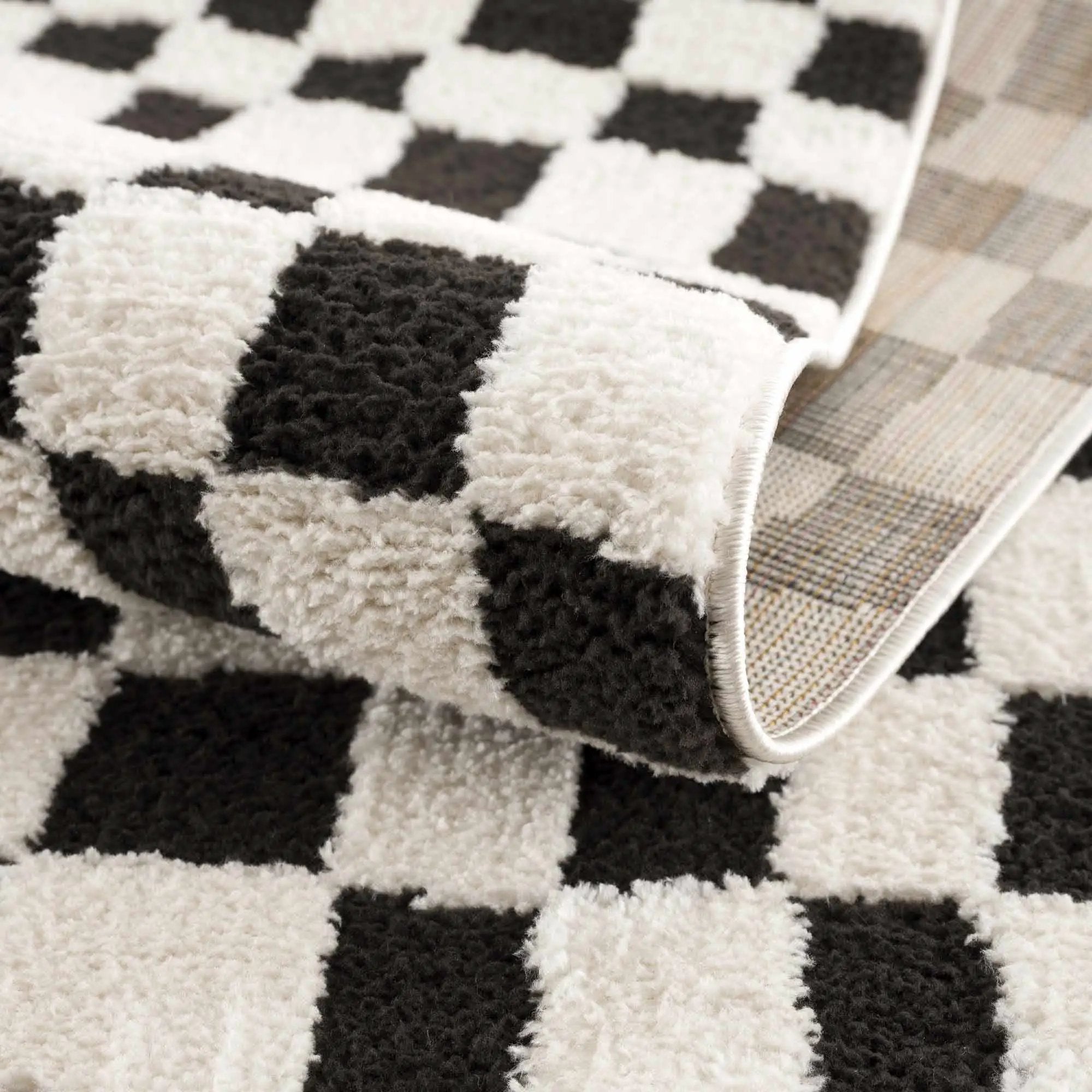 Lajos Black & White Checkered Plush Rug by Boutique Rugs