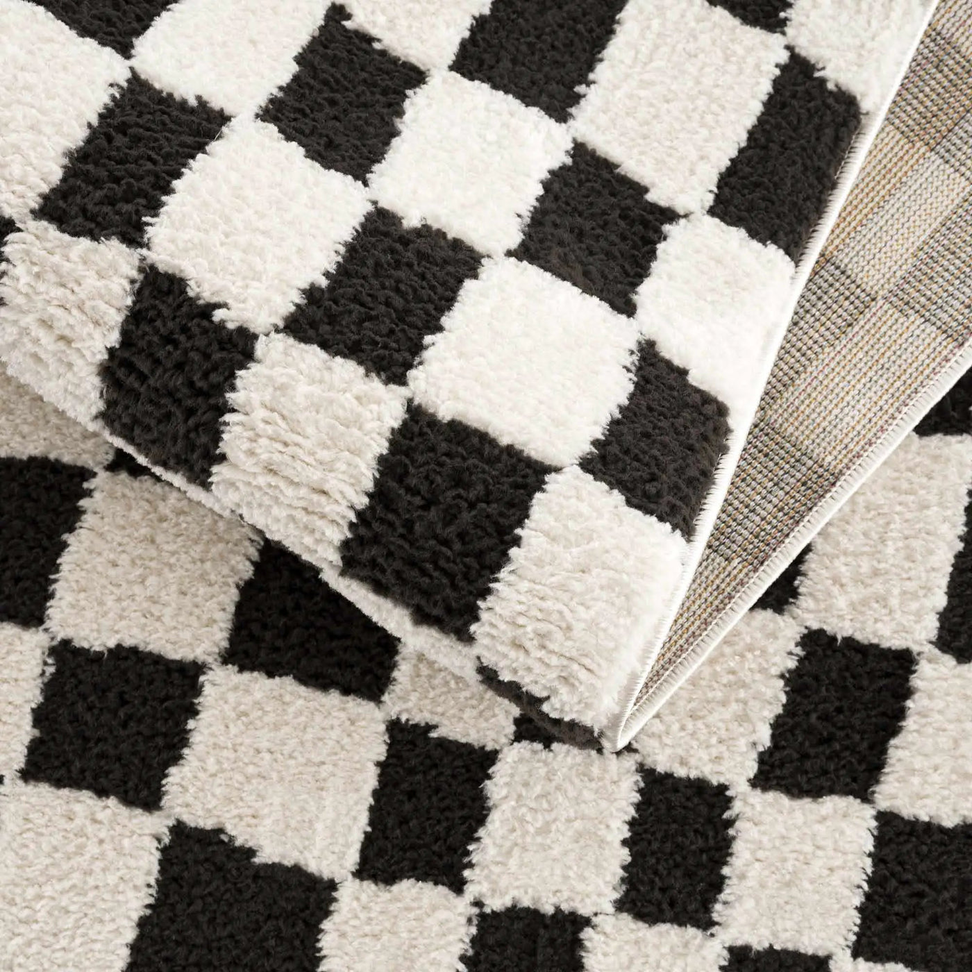 Lajos Black & White Checkered Plush Rug by Boutique Rugs