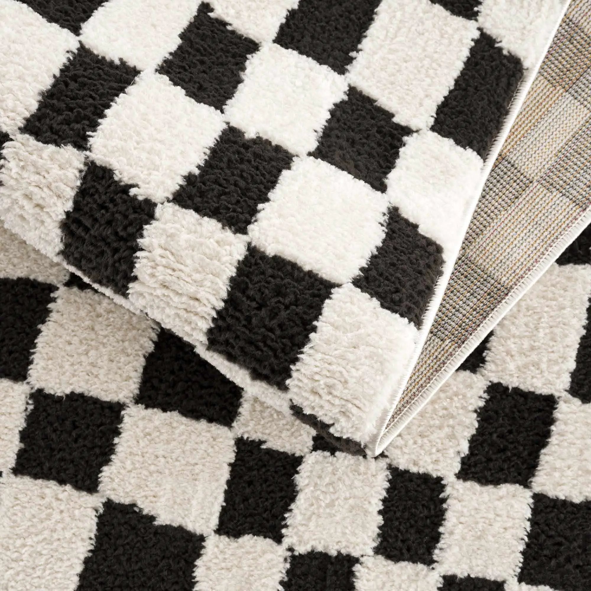 Lajos Black & White Checkered Plush Rug by Boutique Rugs