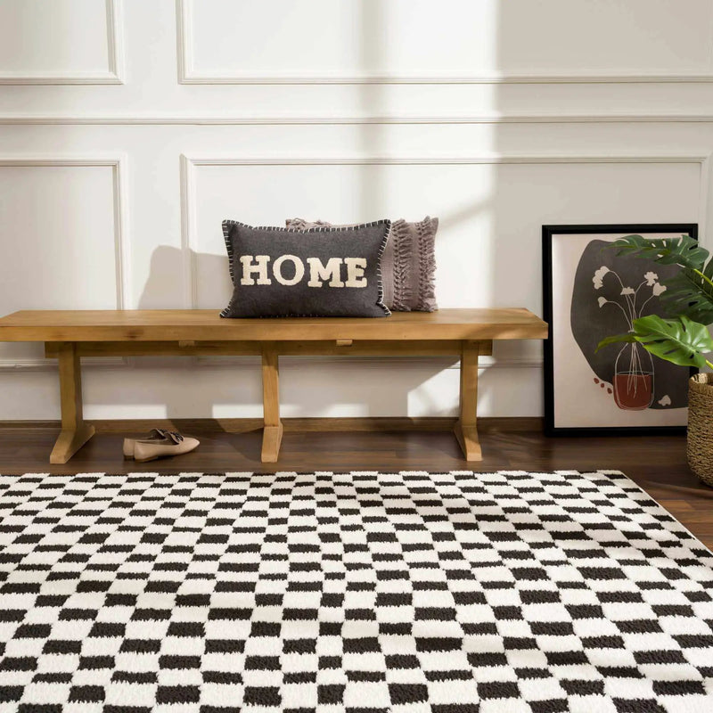 Lajos Black & White Checkered Plush Rug by Boutique Rugs