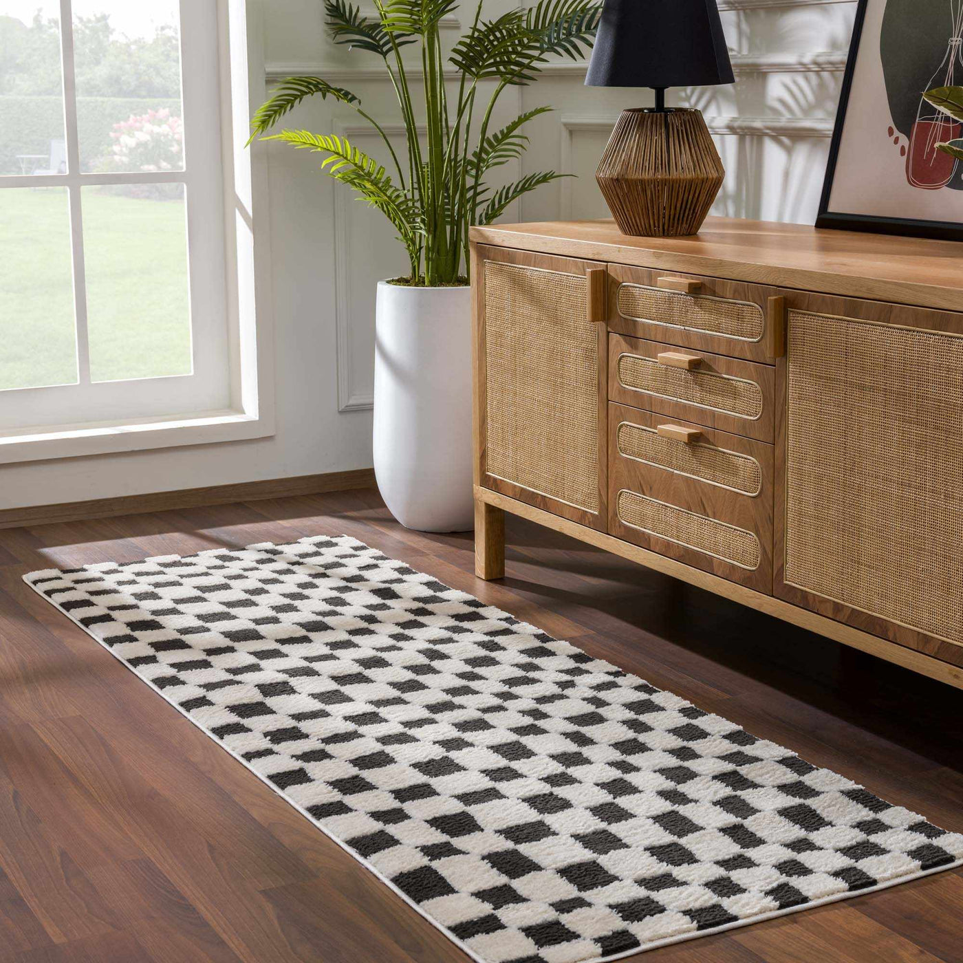 Lajos Black & White Checkered Plush Rug by Boutique Rugs