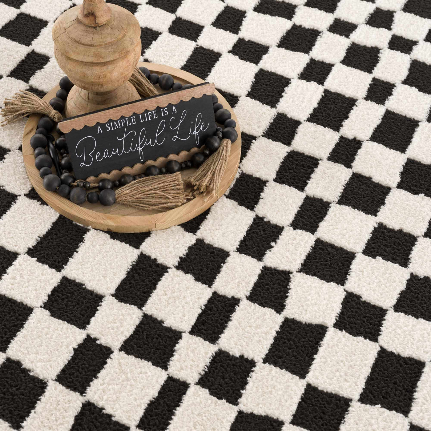Lajos Black & White Checkered Plush Rug by Boutique Rugs