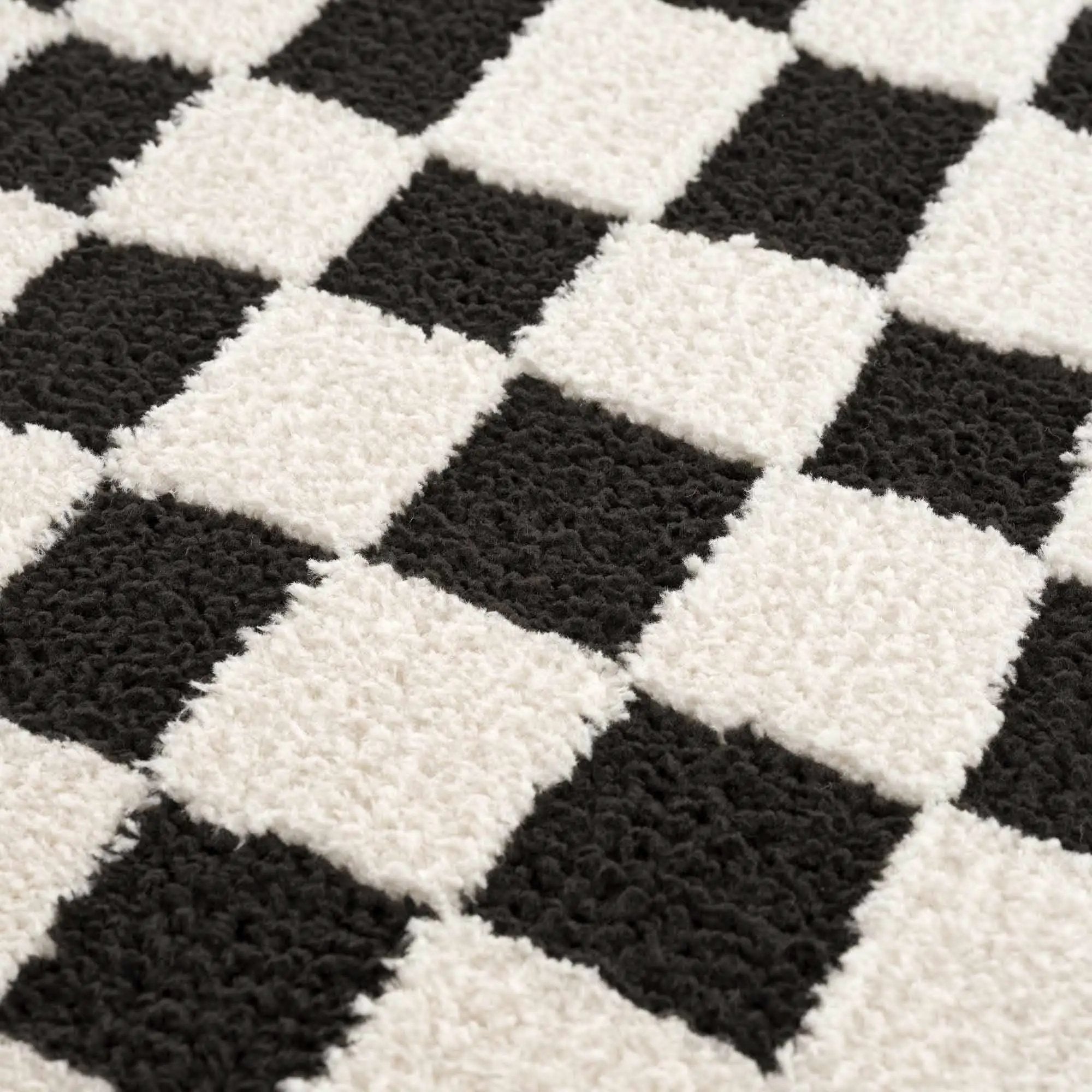 Lajos Black & White Checkered Plush Rug by Boutique Rugs