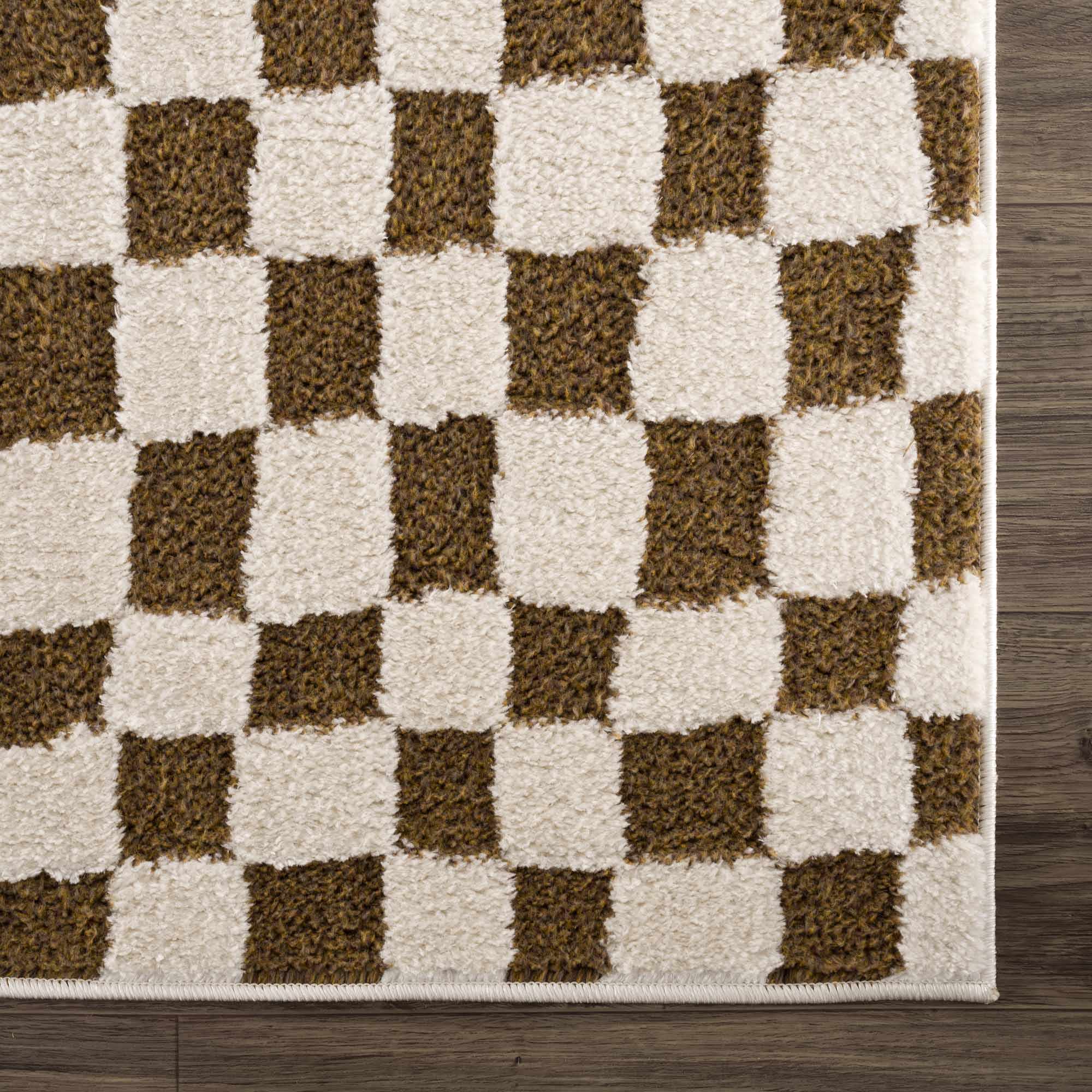 Lajos Brown Checkered Shag Rug - Clearance by Boutique Rugs