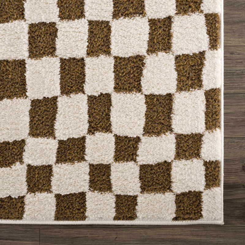 Lajos Brown Checkered Shag Rug - Clearance by Boutique Rugs