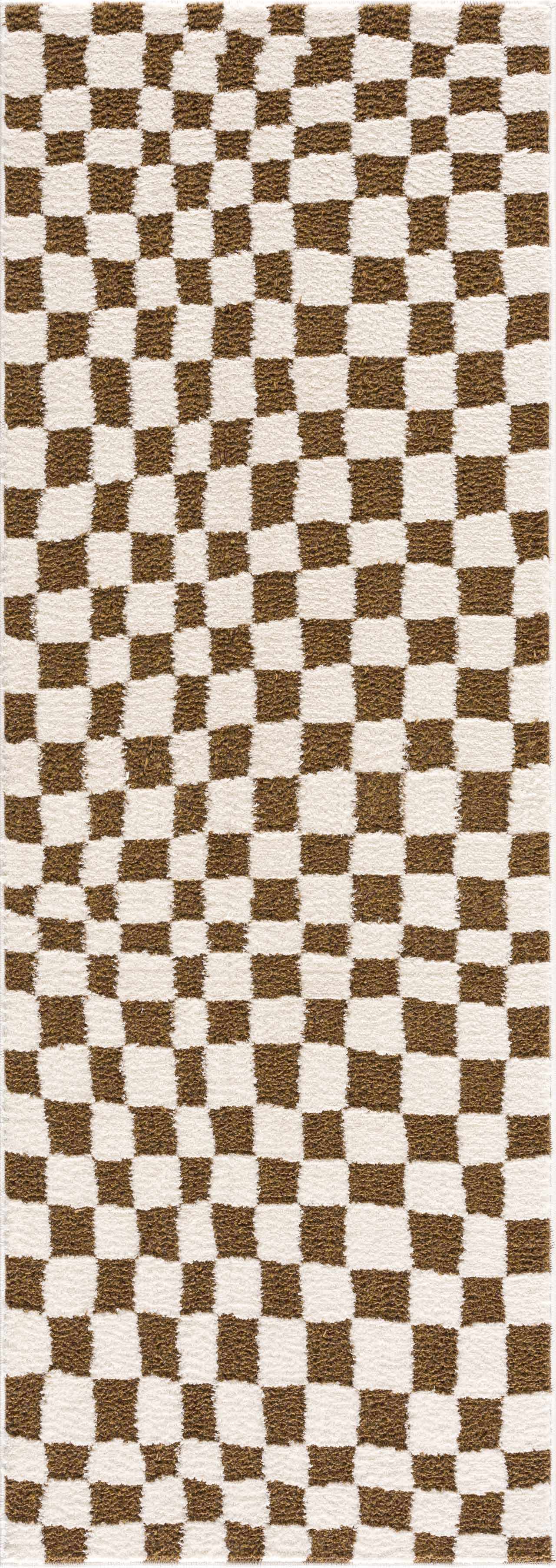 Lajos Brown Checkered Shag Rug - Clearance by Boutique Rugs