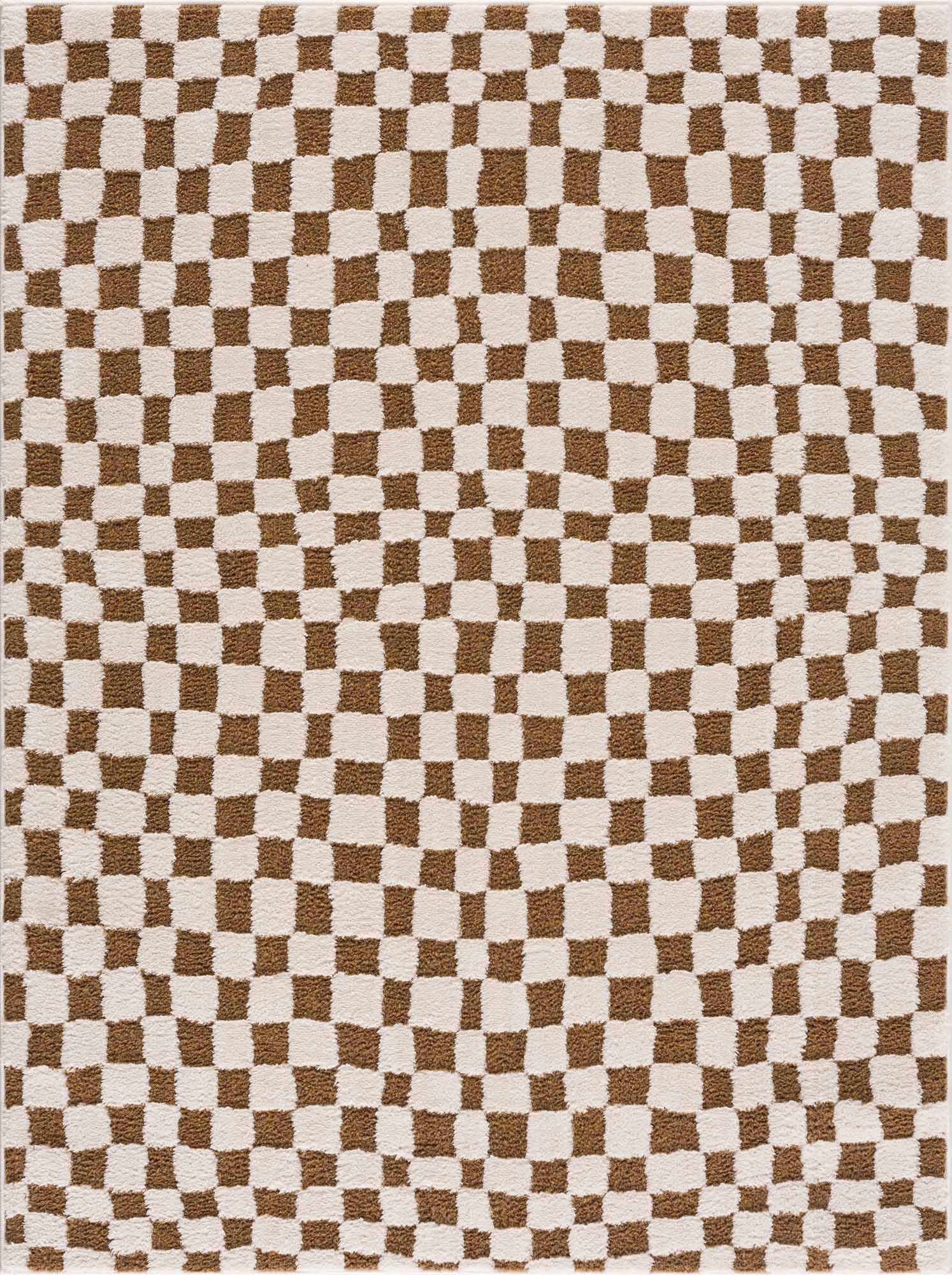 Lajos Brown Checkered Shag Rug - Clearance by Boutique Rugs