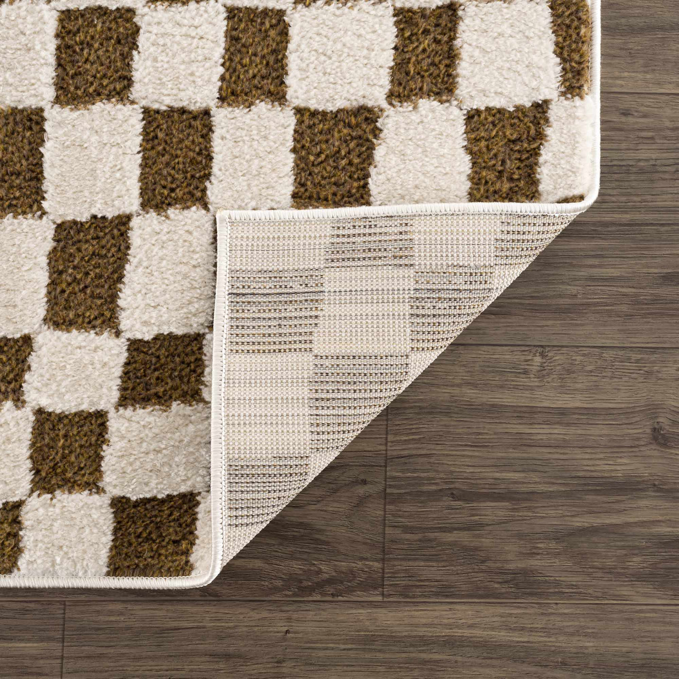 Lajos Brown Checkered Shag Rug - Clearance by Boutique Rugs
