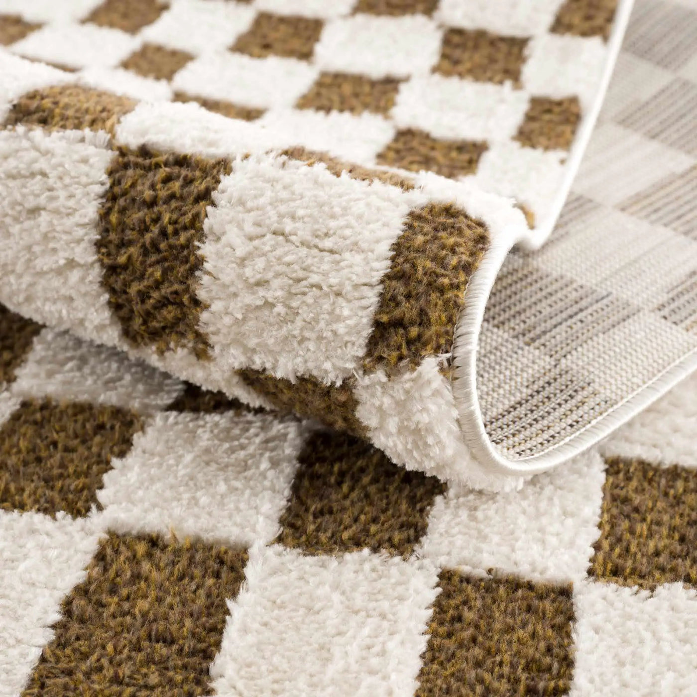 Lajos Brown Checkered Shag Rug - Clearance by Boutique Rugs