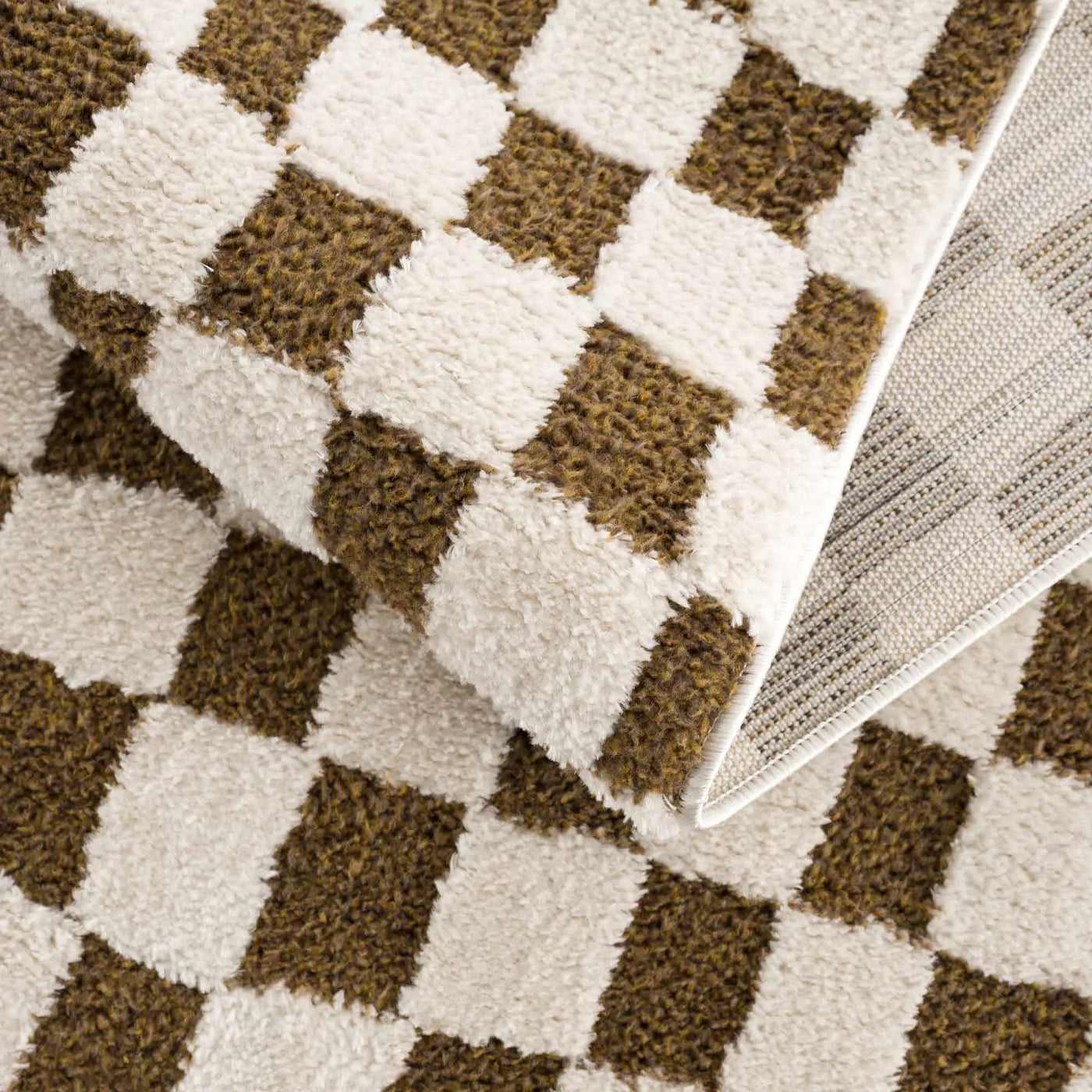 Lajos Brown Checkered Shag Rug - Clearance by Boutique Rugs