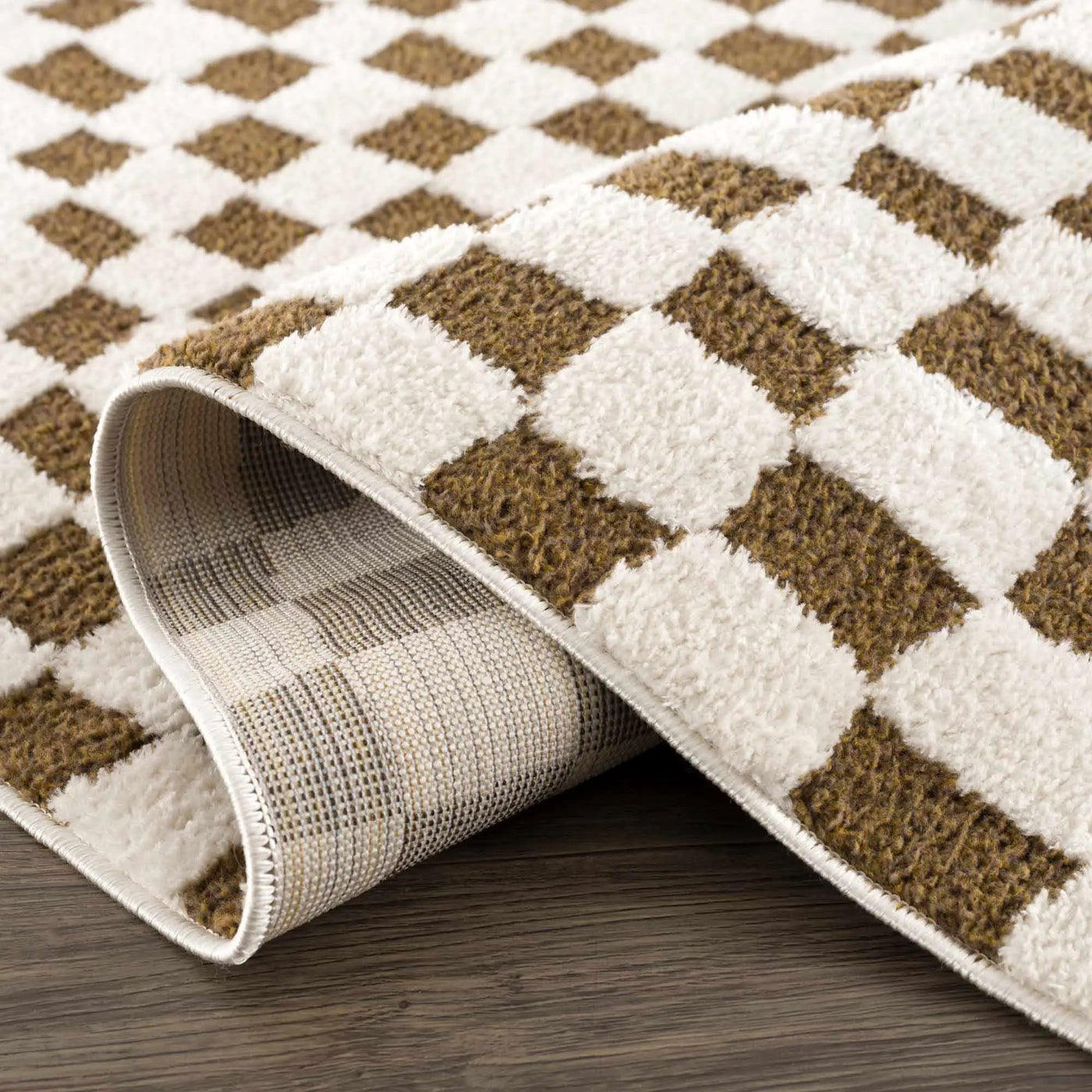 Lajos Brown Checkered Shag Rug - Clearance by Boutique Rugs