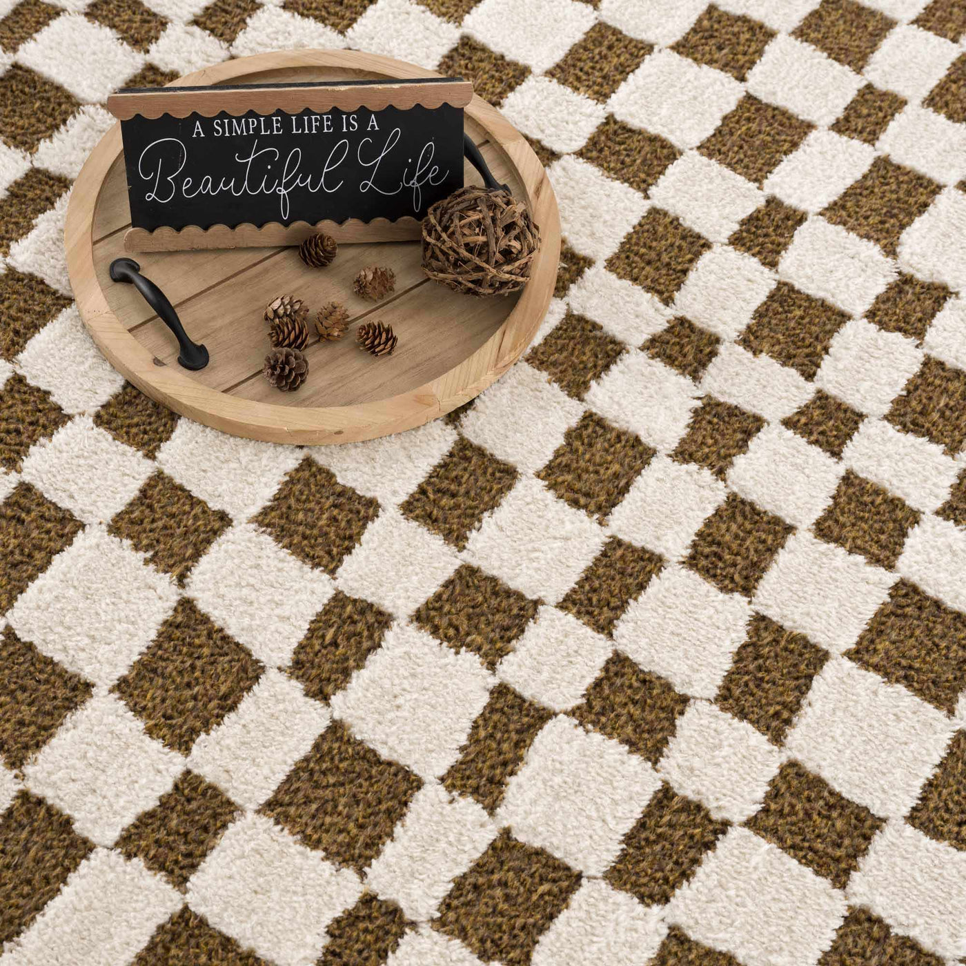 Lajos Brown Checkered Shag Rug - Clearance by Boutique Rugs