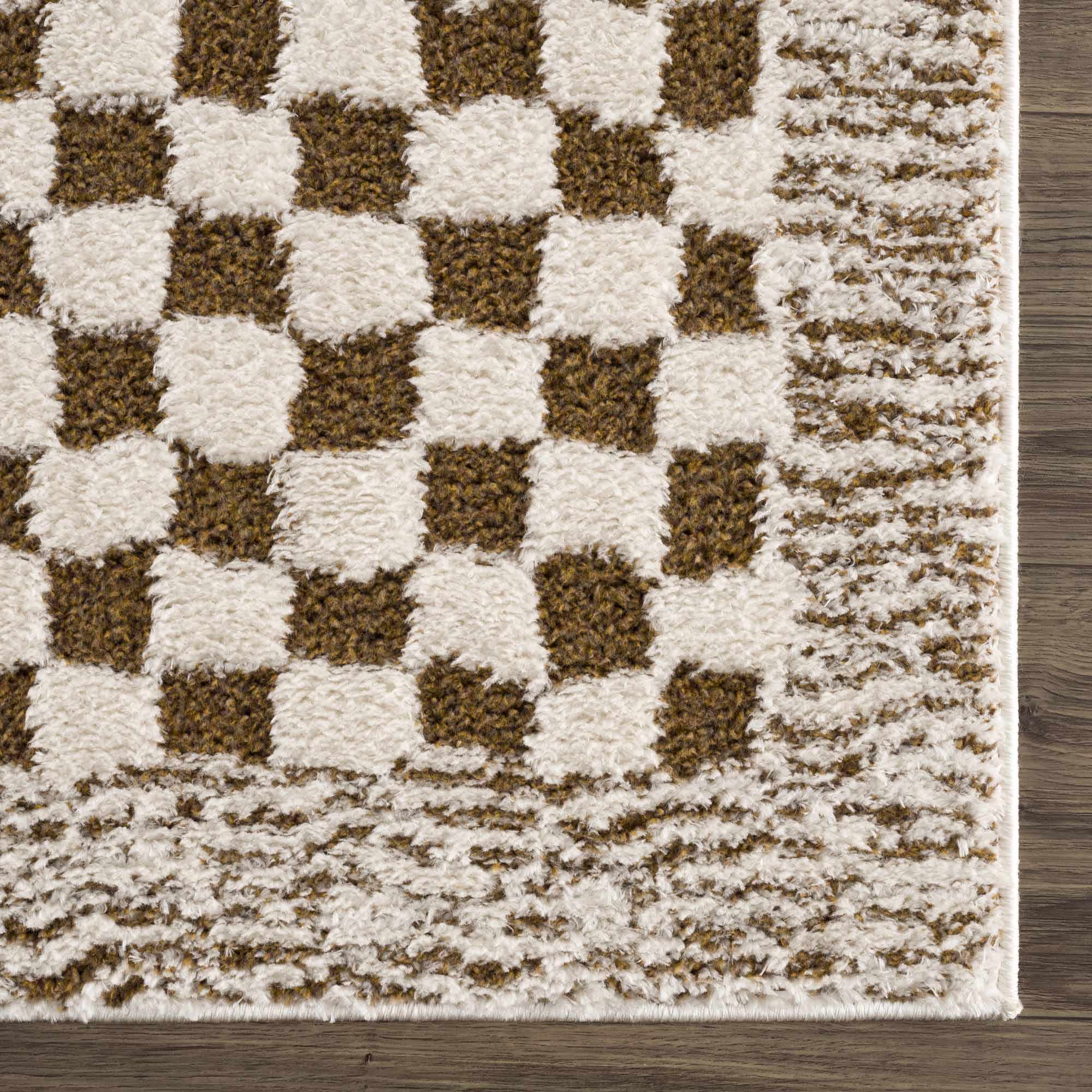 Leryn Brown Checkered Plush Rug by Boutique Rugs