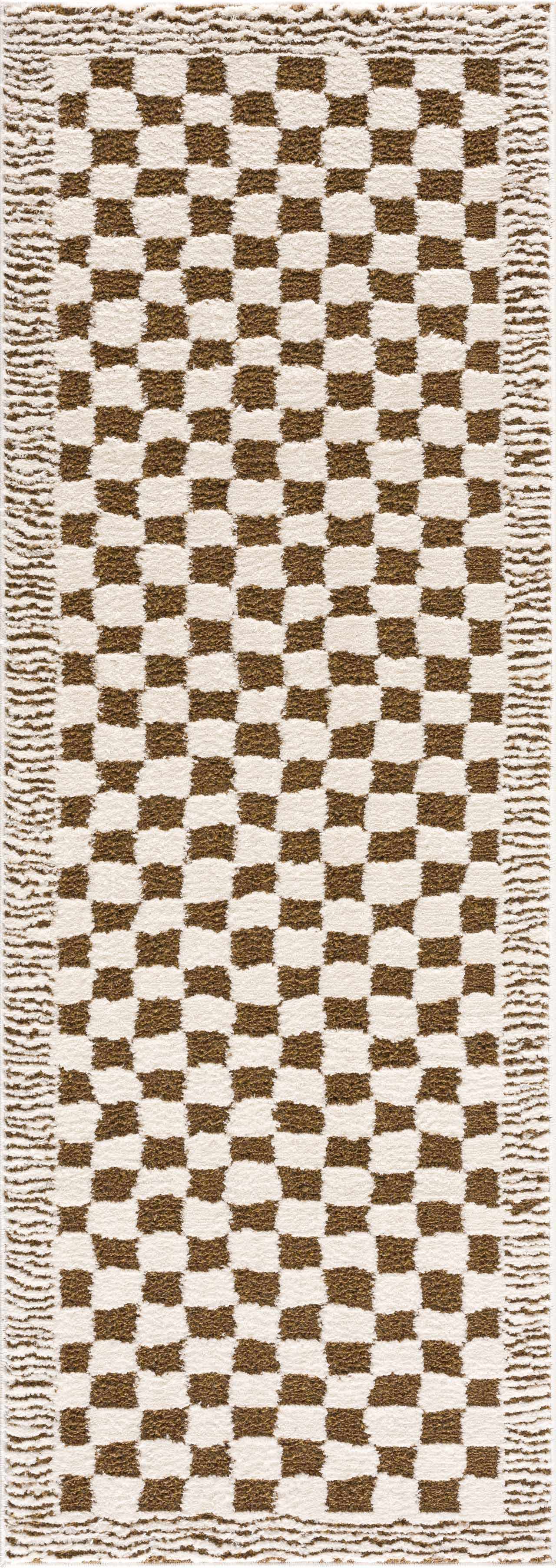 Leryn Brown Checkered Plush Rug by Boutique Rugs